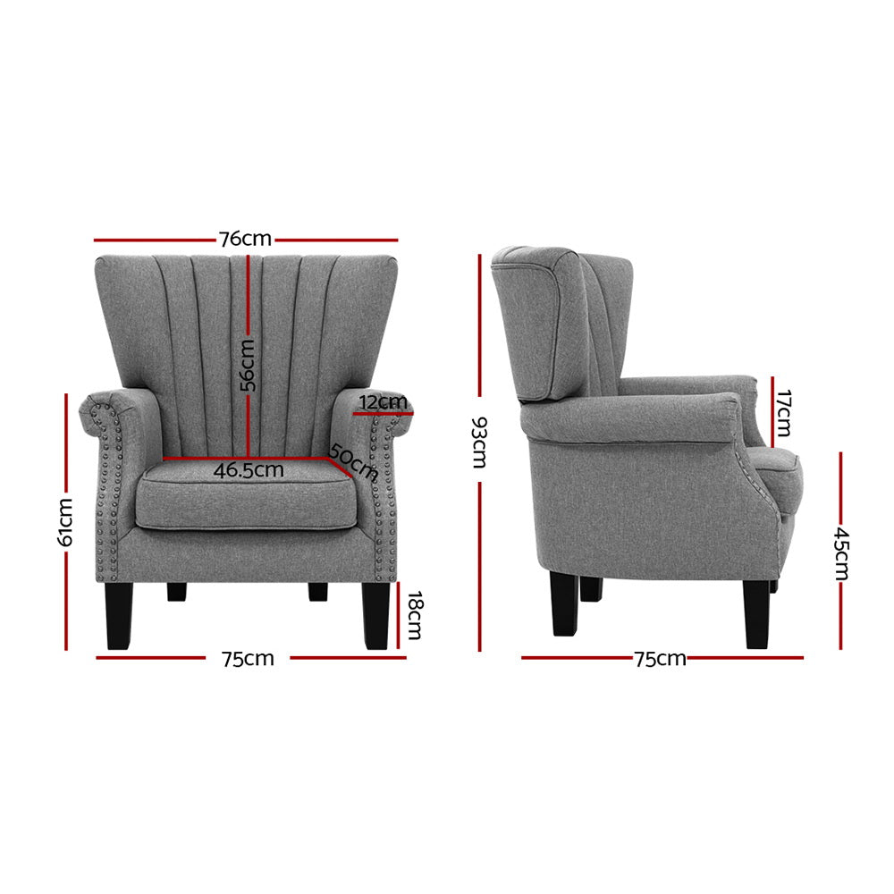 Artiss Armchair Wingback Grey Andrew-Furniture > Dining-PEROZ Accessories