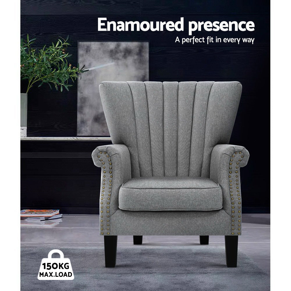Artiss Armchair Wingback Grey Andrew-Furniture > Dining-PEROZ Accessories