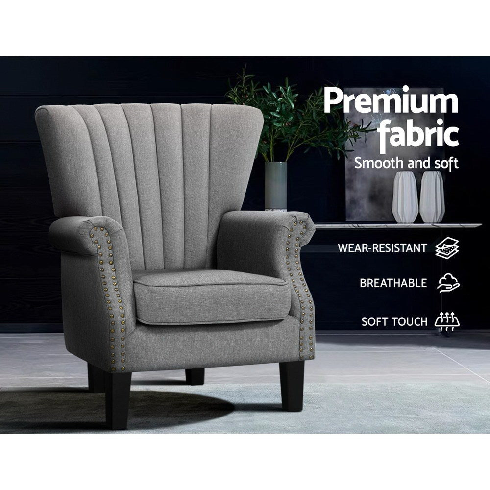 Artiss Armchair Wingback Grey Andrew-Furniture > Dining-PEROZ Accessories