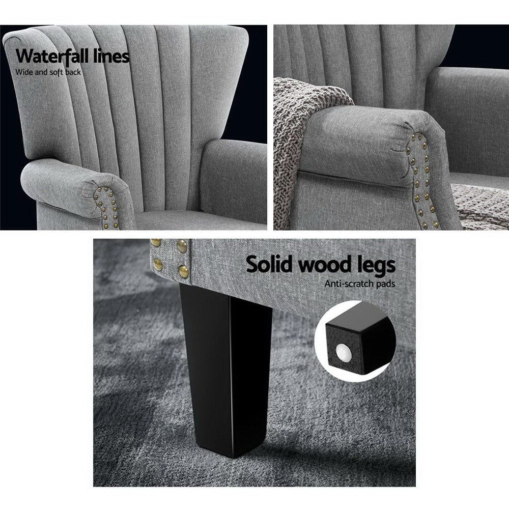 Artiss Armchair Wingback Grey Andrew-Furniture > Dining-PEROZ Accessories