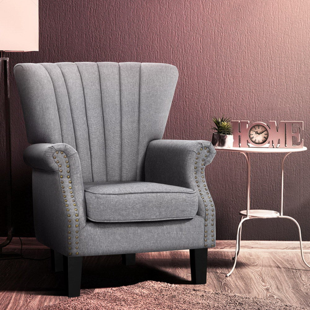 Artiss Armchair Wingback Grey Andrew-Furniture > Dining-PEROZ Accessories