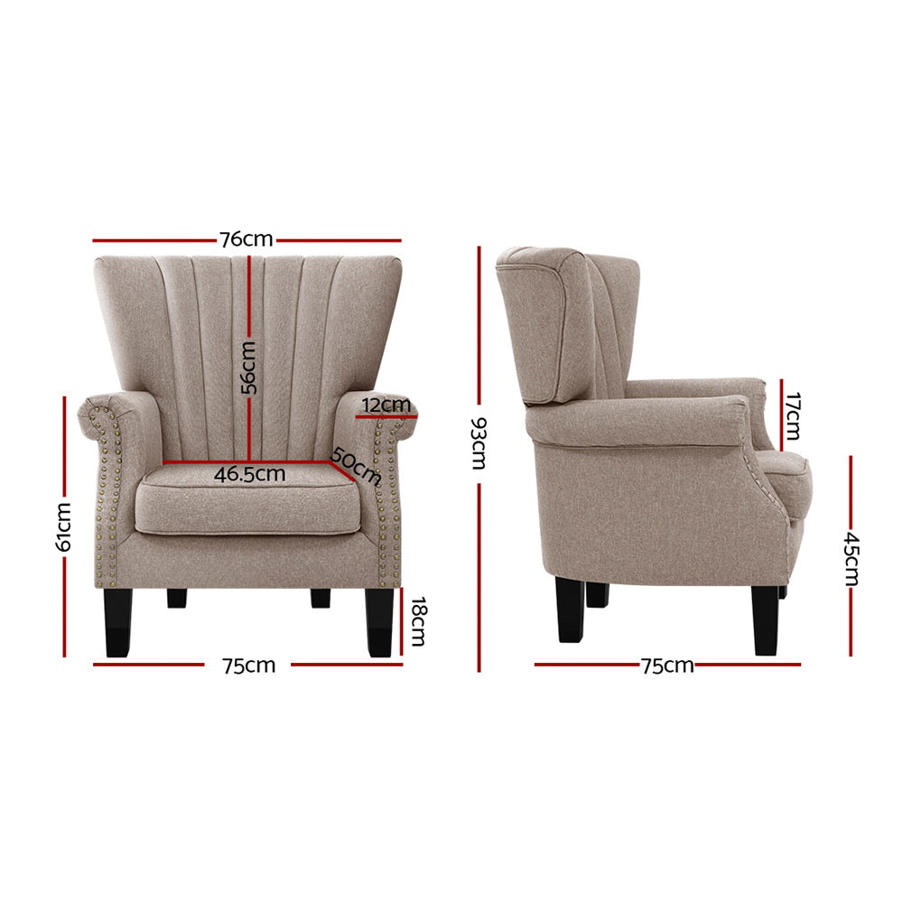 Artiss Armchair Wingback Beige Andrew-Furniture > Living Room-PEROZ Accessories