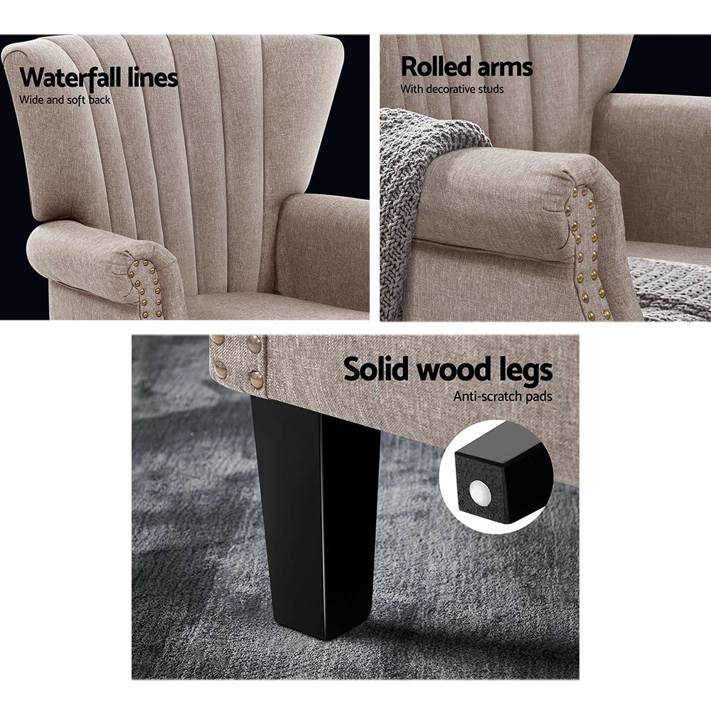 Artiss Armchair Wingback Beige Andrew-Furniture > Living Room-PEROZ Accessories