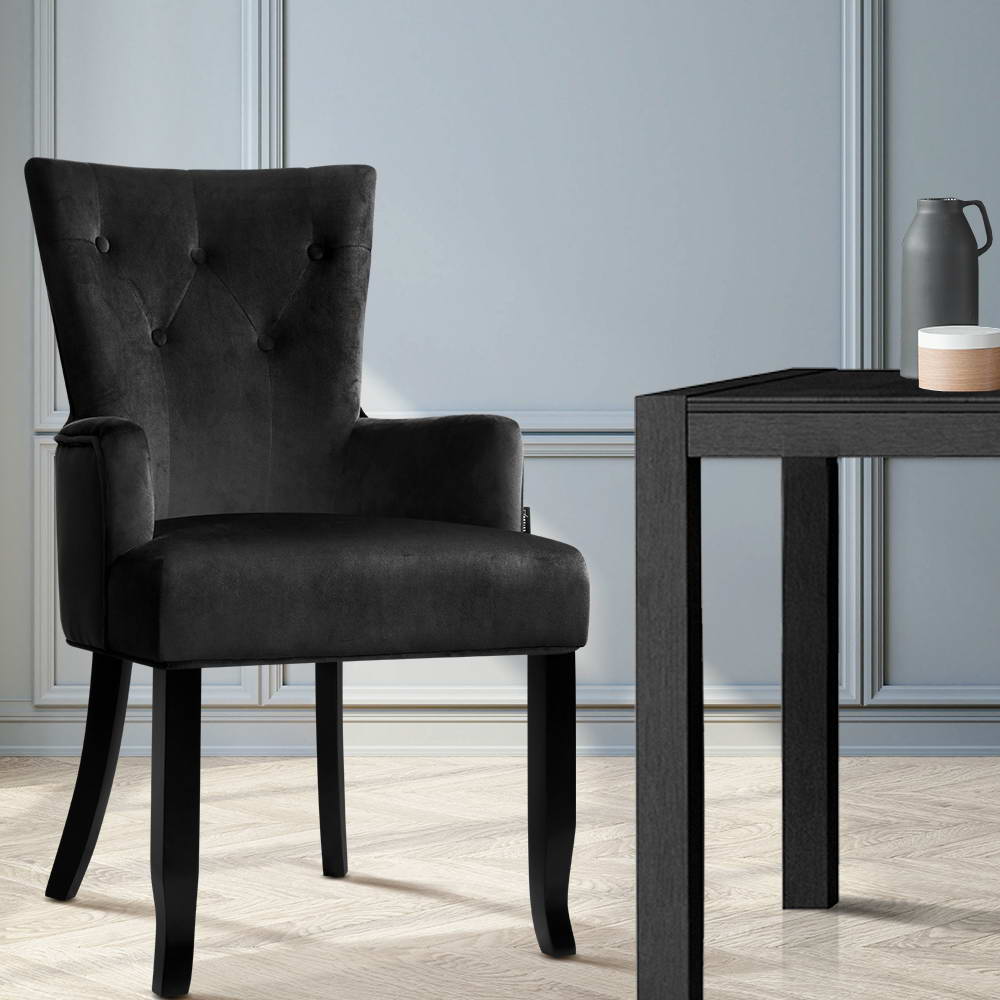 Artiss Dining Chair Velvet French Provincial Armchair Black-Dining Chairs-PEROZ Accessories