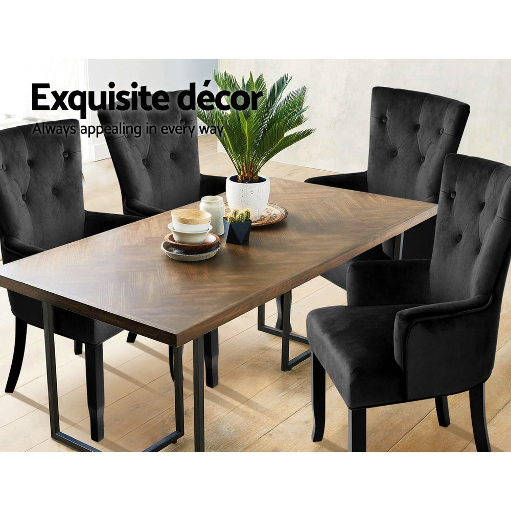 Artiss Dining Chair Velvet French Provincial Armchair Black-Dining Chairs-PEROZ Accessories
