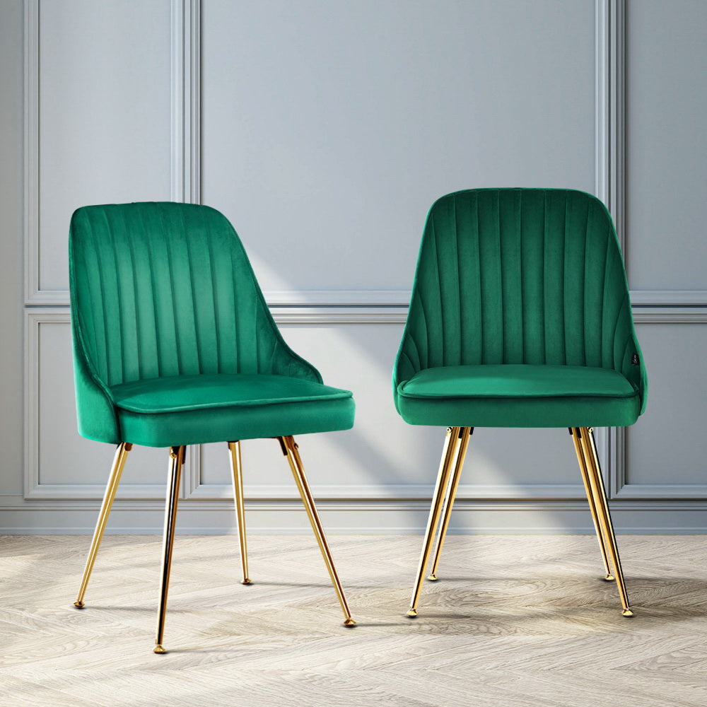 Artiss Dining Chairs Set of 2 Velvet Channel Tufted Green-Dining Chairs-PEROZ Accessories