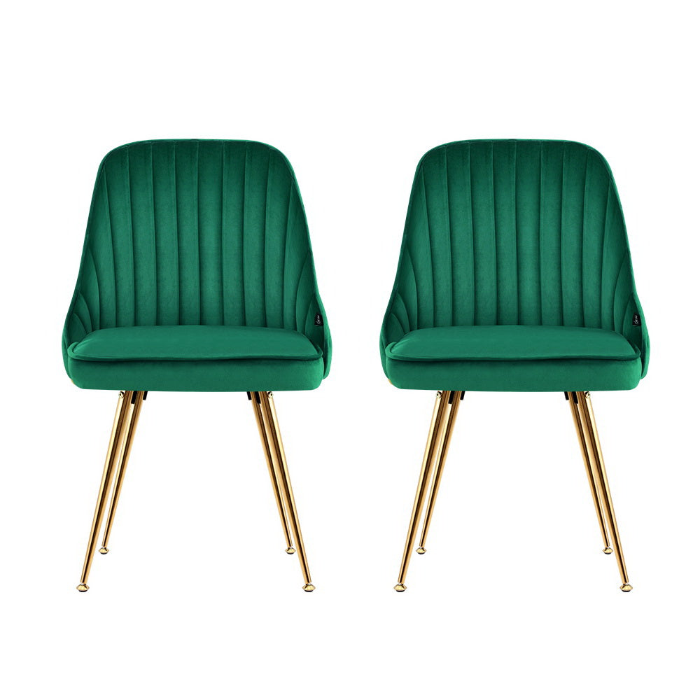 Artiss Dining Chairs Set of 2 Velvet Channel Tufted Green-Dining Chairs-PEROZ Accessories
