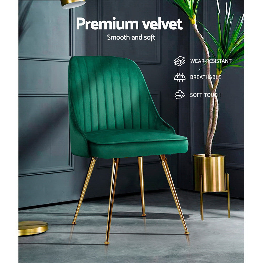 Artiss Dining Chairs Set of 2 Velvet Channel Tufted Green-Dining Chairs-PEROZ Accessories