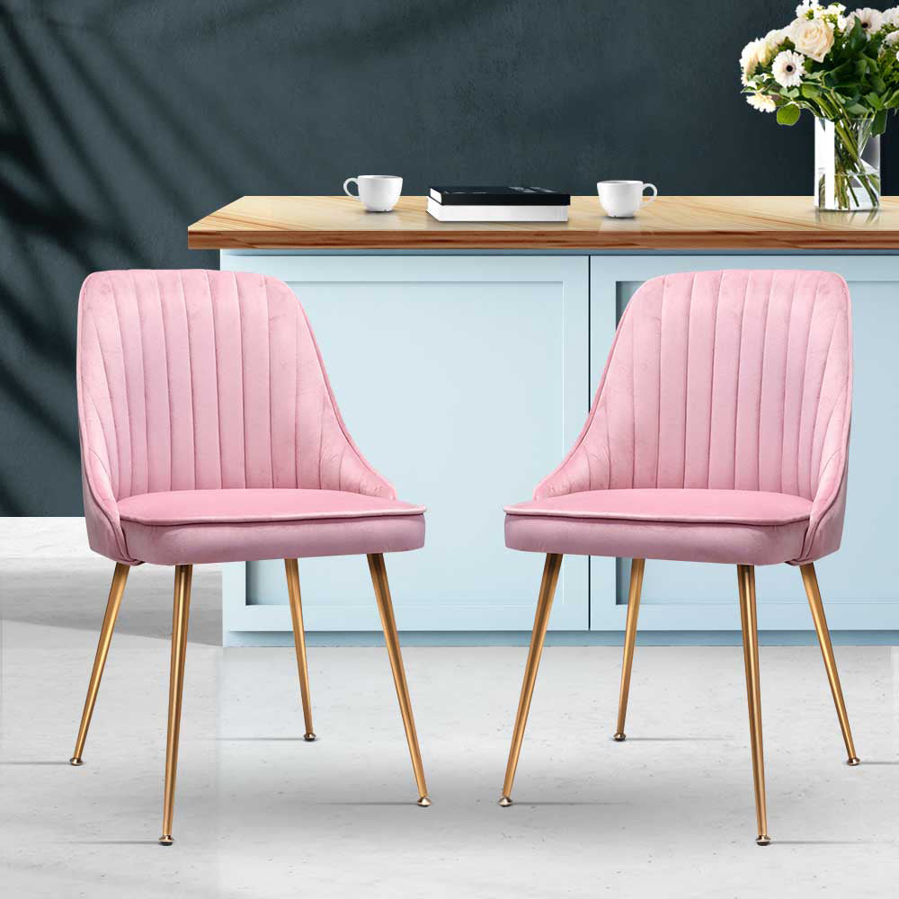 Artiss Dining Chairs Set of 2 Velvet Channel Tufted Pink-Dining Chairs-PEROZ Accessories