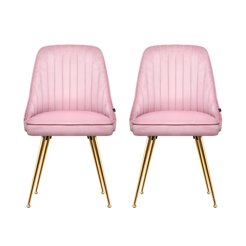 Artiss Dining Chairs Set of 2 Velvet Channel Tufted Pink-Dining Chairs-PEROZ Accessories