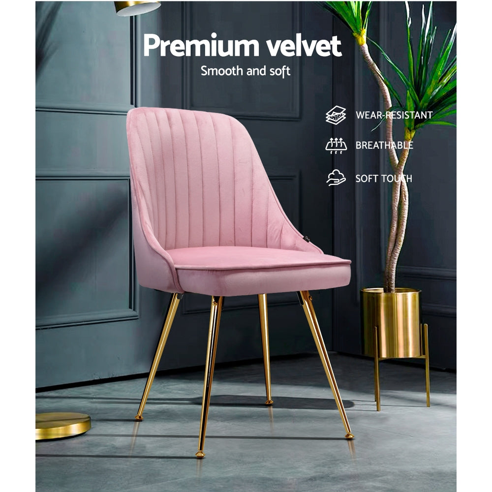 Artiss Dining Chairs Set of 2 Velvet Channel Tufted Pink-Dining Chairs-PEROZ Accessories