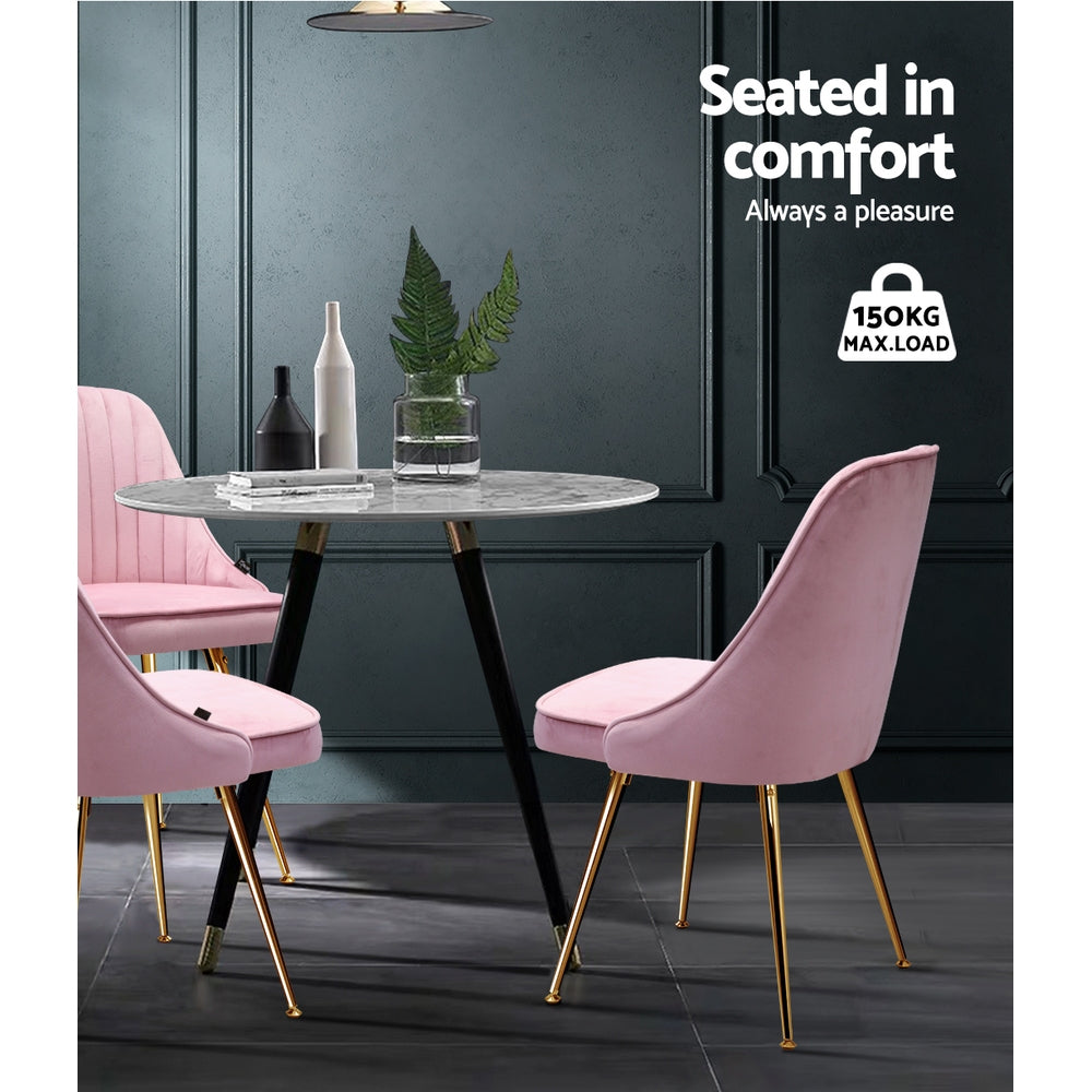 Artiss Dining Chairs Set of 2 Velvet Channel Tufted Pink-Dining Chairs-PEROZ Accessories