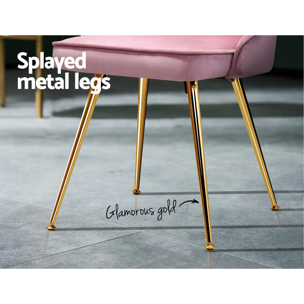 Artiss Dining Chairs Set of 2 Velvet Channel Tufted Pink-Dining Chairs-PEROZ Accessories