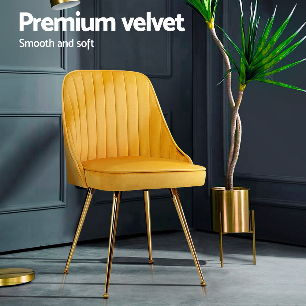 Artiss Dining Chairs Set of 4 Velvet Channel Tufted Yellow-Furniture > Dining > Kitchen & Dining Chairs-PEROZ Accessories