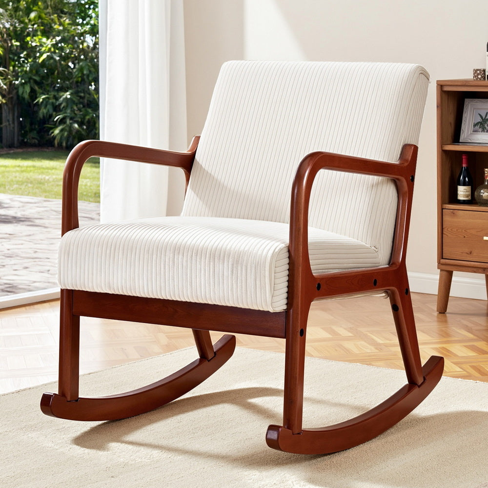 Artiss Rocking Armchair Nursing Chair Corduroy Beige-Furniture > Bar Stools & Chairs > Arm Chairs & Recliners-PEROZ Accessories