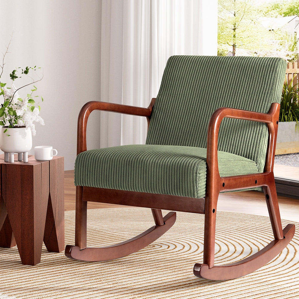 Artiss Rocking Armchair Nursing Chair Corduroy Green-Furniture > Bar Stools & Chairs-PEROZ Accessories