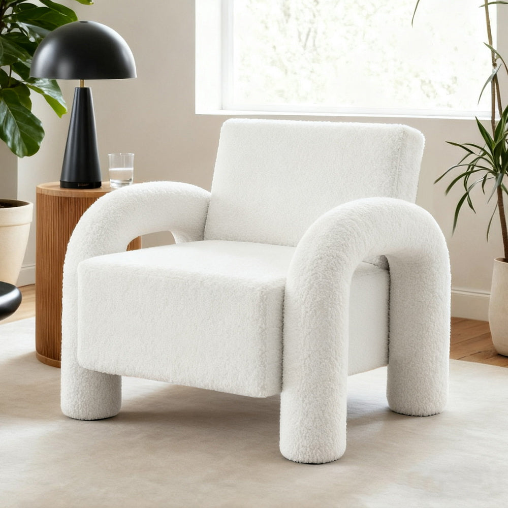 Artiss Armchair Accent Chair Lounge Sofa Couch Curved Seat Boucle White-Furniture > Bar Stools & Chairs > Arm Chairs & Recliners-PEROZ Accessories
