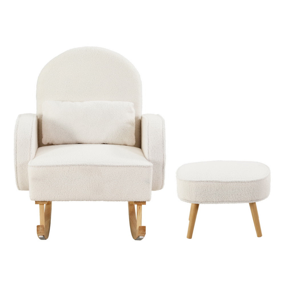 Artiss Armchair Rocking Chair Ottoman Lounge Footrest Round Nursing Boucle White-Furniture > Bar Stools & Chairs > Arm Chairs & Recliners-PEROZ Accessories