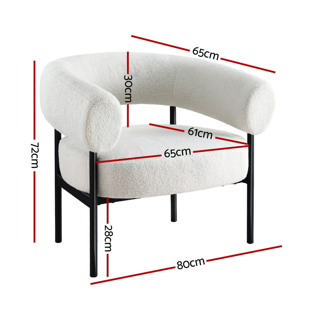 Artiss Armchair Accent Chair Curved Boucle White-Furniture > Bar Stools & Chairs > Arm Chairs & Recliners-PEROZ Accessories