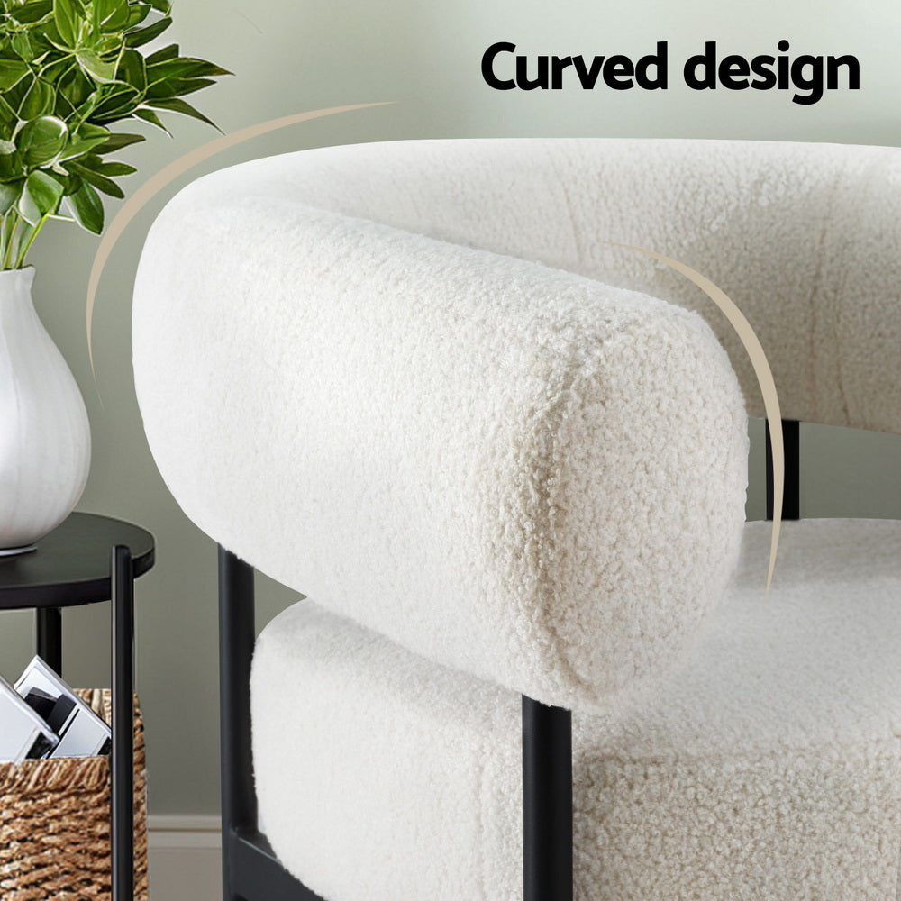 Artiss Armchair Accent Chair Curved Boucle White-Furniture > Bar Stools & Chairs > Arm Chairs & Recliners-PEROZ Accessories