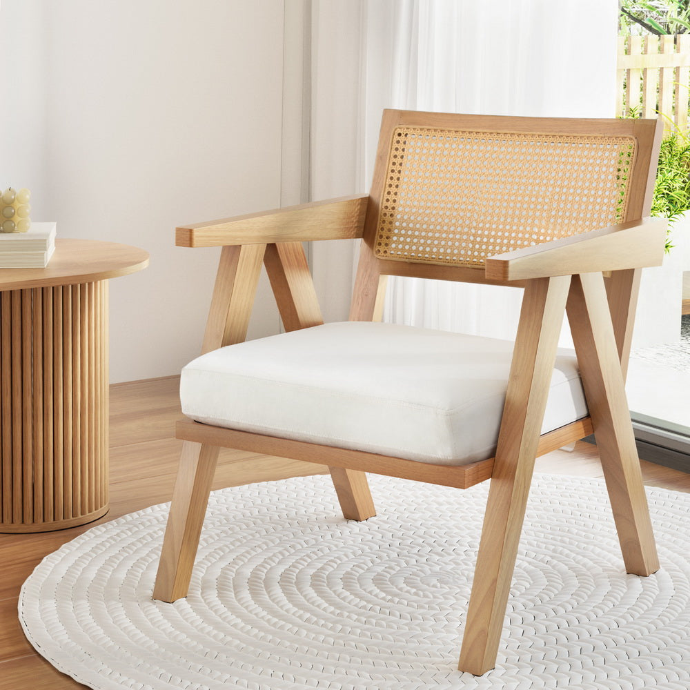 Artiss Armchair Accent Chair Lounge Rattan Velvet Pine-Furniture > Bar Stools & Chairs > Arm Chairs & Recliners-PEROZ Accessories