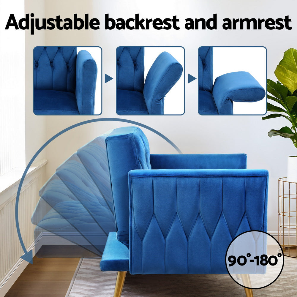Artiss Armchair Ottoman Accent Chair Pillow Velvet Blue-Furniture > Bar Stools & Chairs > Arm Chairs & Recliners-PEROZ Accessories