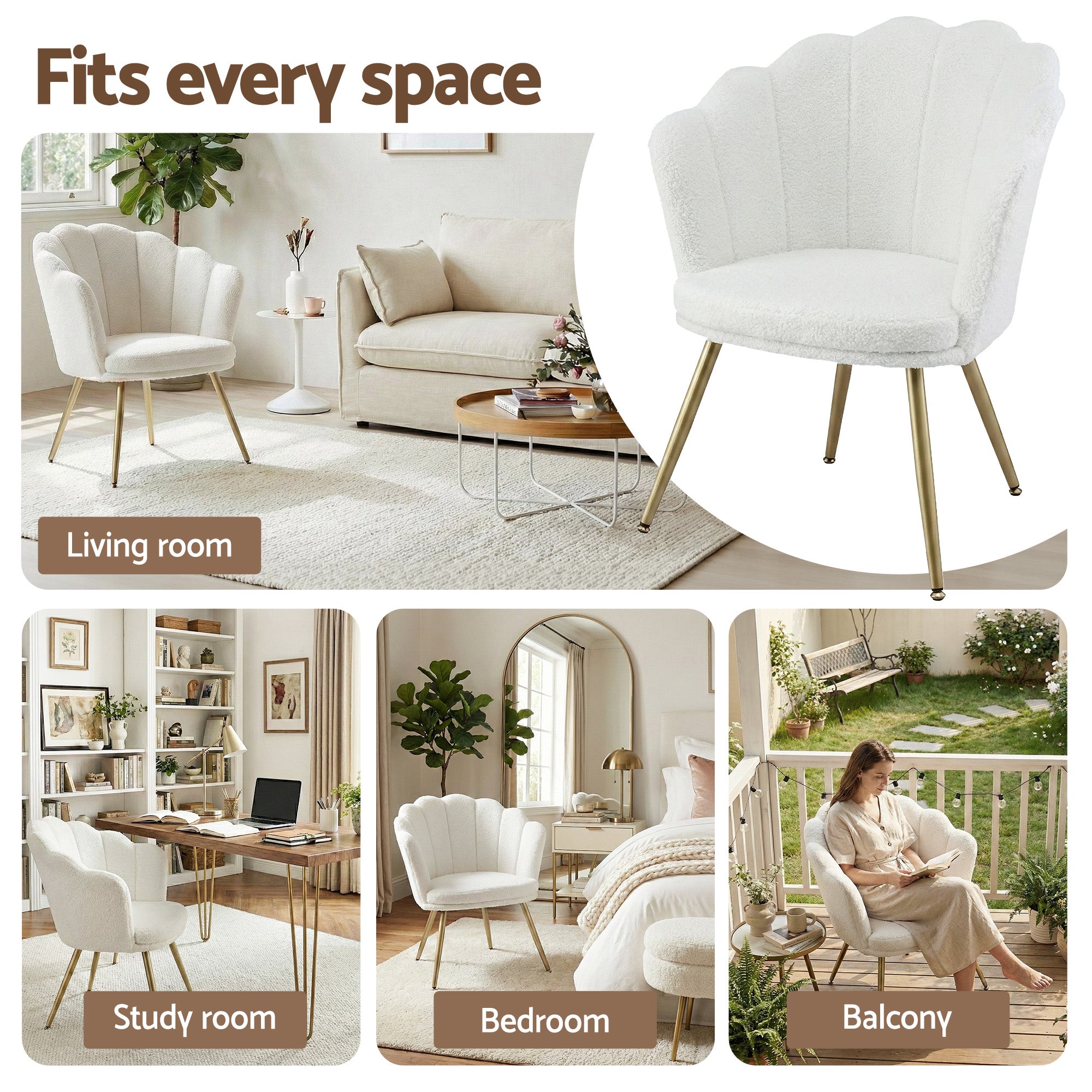 Artiss Armchair Teddy Fleece White Callista-Furniture > Bar Stools & Chairs > Arm Chairs & Recliners-PEROZ Accessories