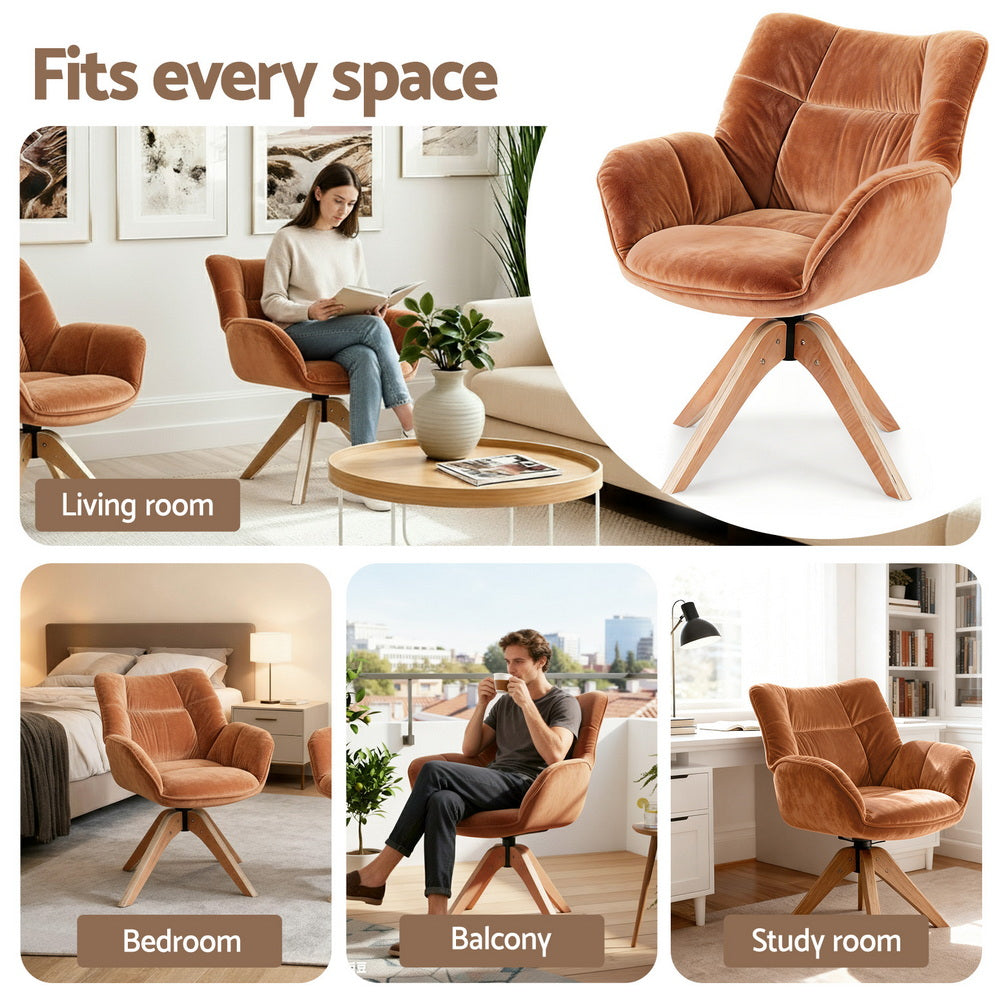 Artiss Swivel Chair Armchair Nursing Velvet Brown-Furniture > Bar Stools & Chairs > Arm Chairs & Recliners-PEROZ Accessories