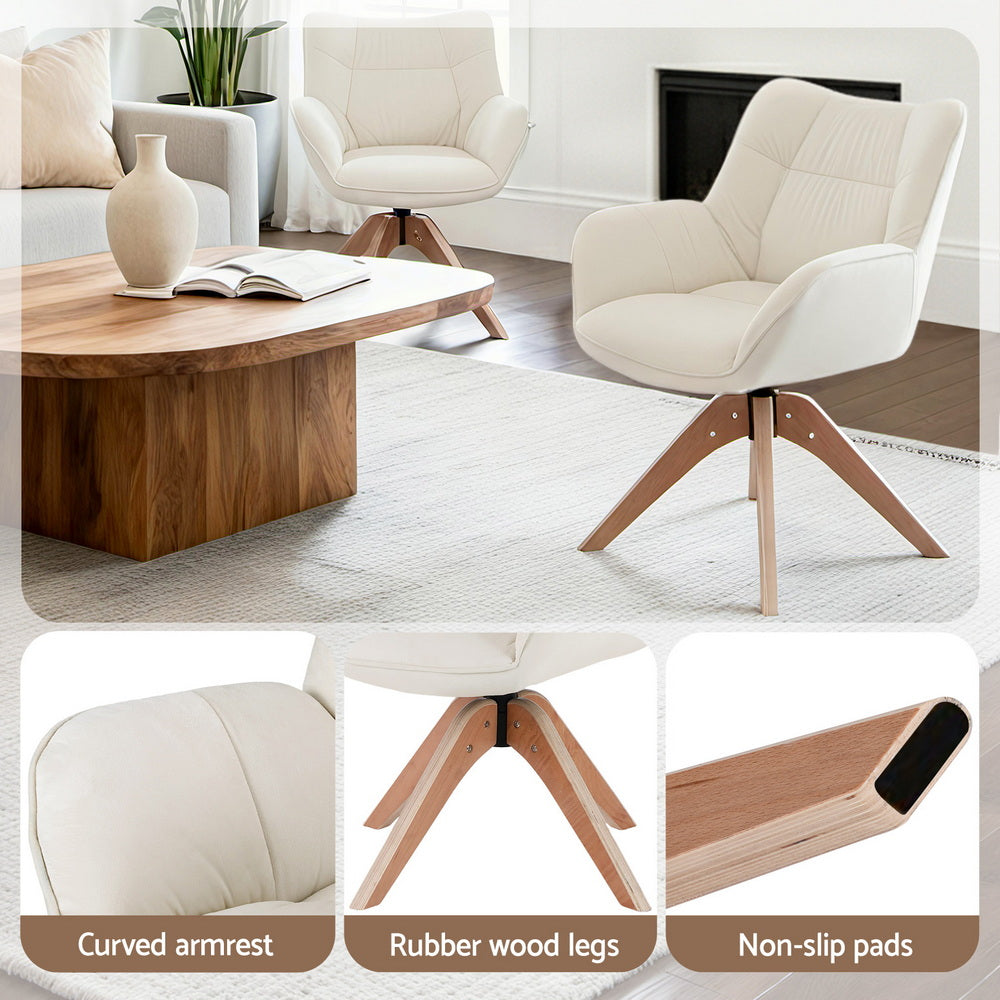 Artiss Swivel Chair Armchair Nursing Velvet White-Furniture > Bar Stools & Chairs > Arm Chairs & Recliners-PEROZ Accessories