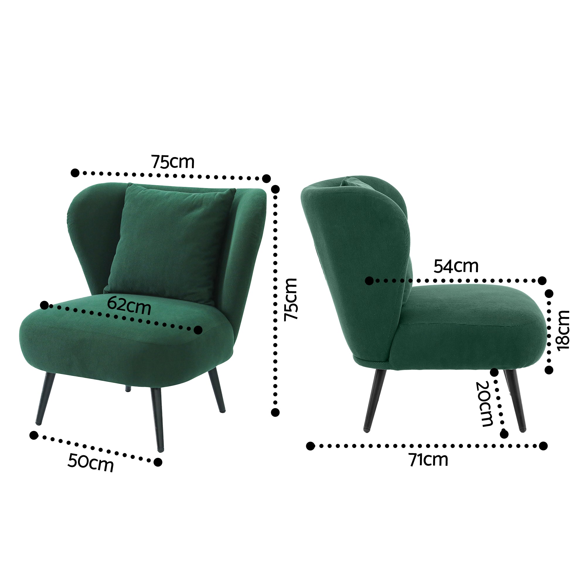Artiss Armchair Accent Chair Lounge Tub Sofa Couch Corduroy Velvet Green-Furniture > Bar Stools & Chairs > Arm Chairs & Recliners-PEROZ Accessories