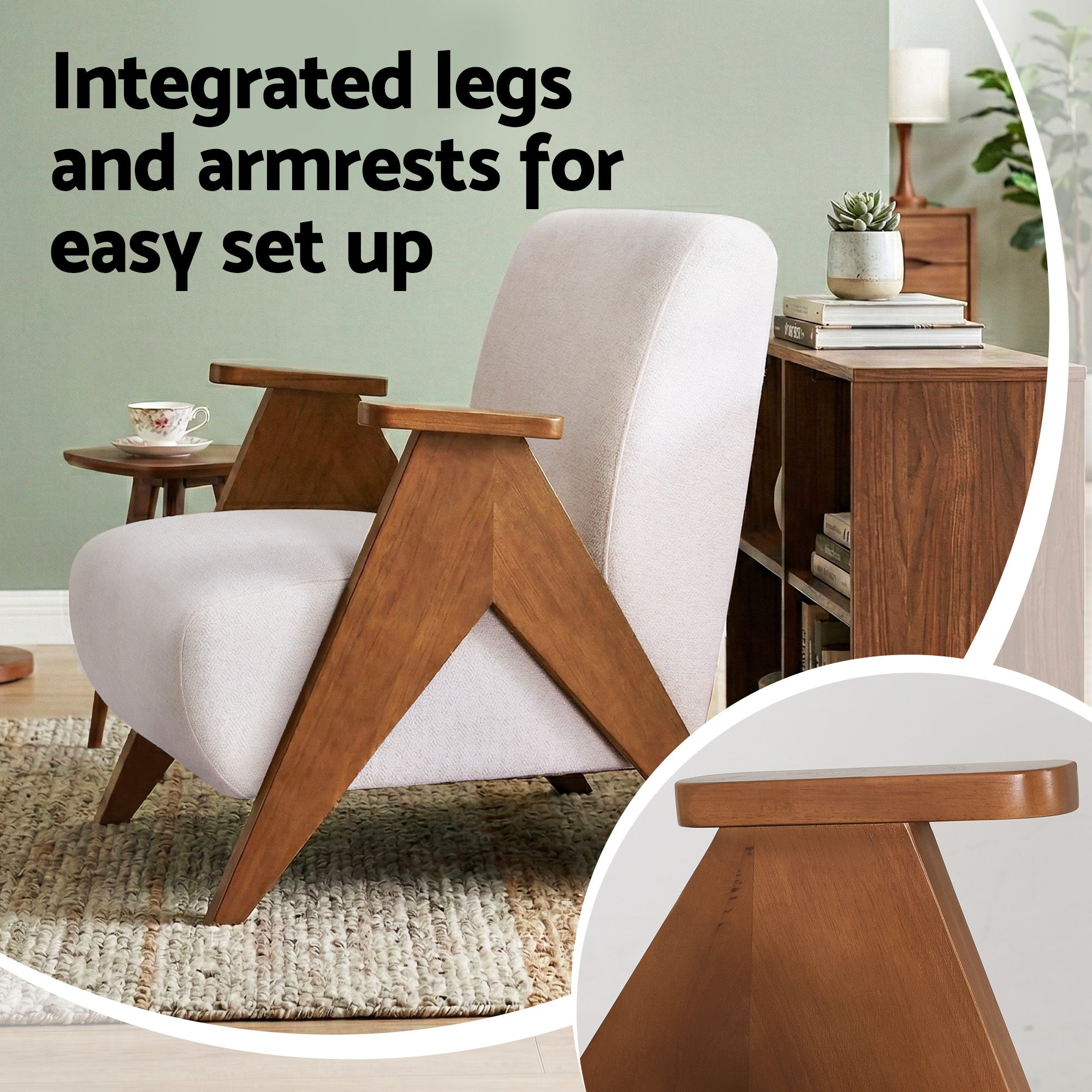 Artiss Armchair Accent Chair Sturdy Upholstered Solid Wood Chenille Fabric White-Furniture > Bar Stools & Chairs > Arm Chairs & Recliners-PEROZ Accessories
