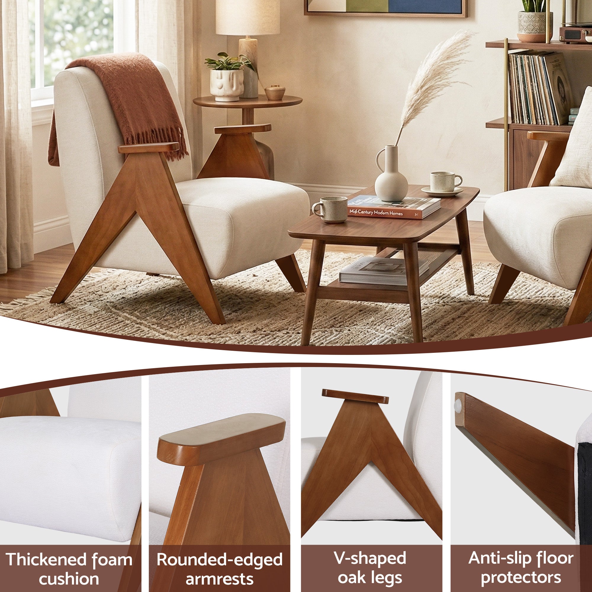 Artiss Armchair Accent Chair Sturdy Upholstered Solid Wood Chenille Fabric White-Furniture > Bar Stools & Chairs > Arm Chairs & Recliners-PEROZ Accessories