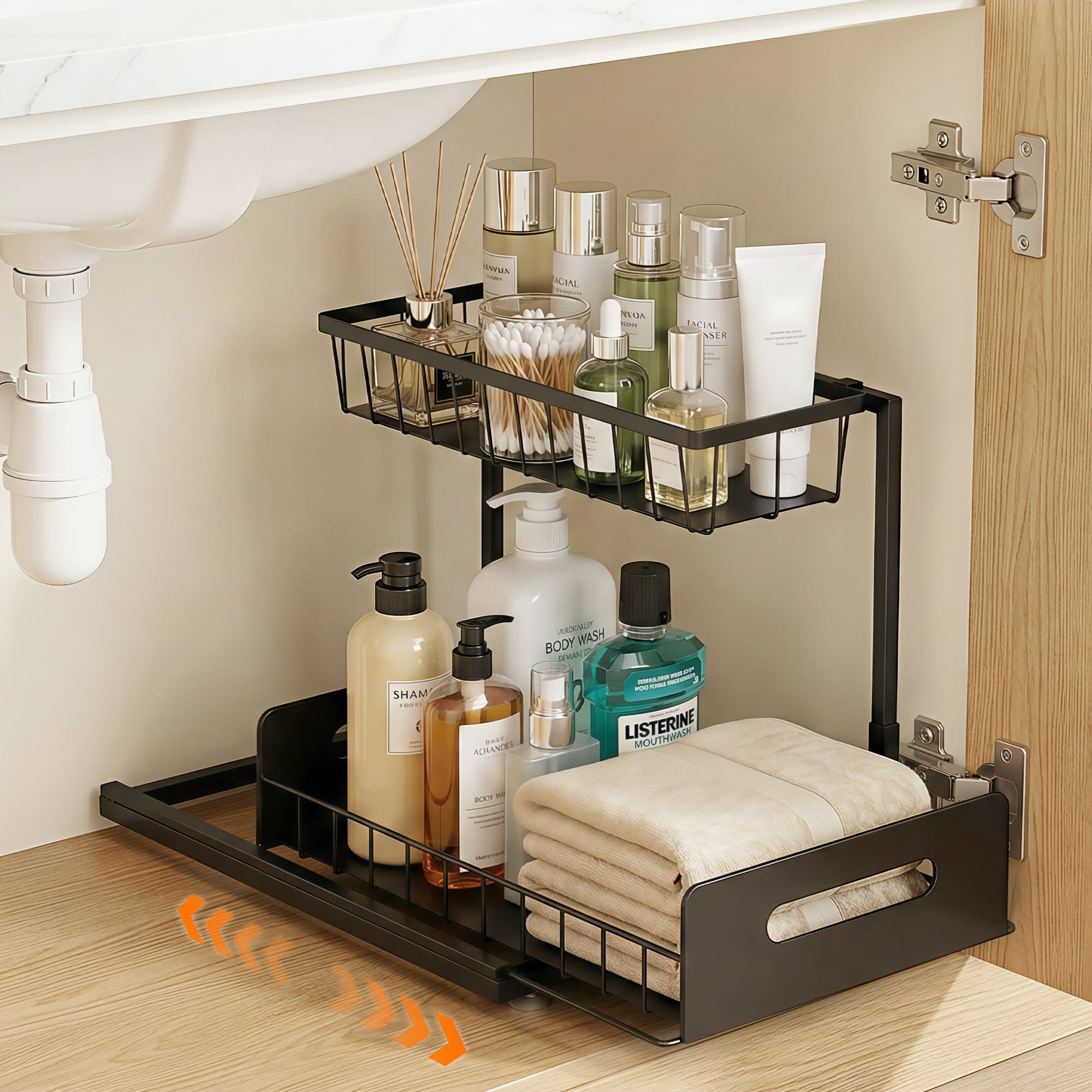 Artiss Under Sink Organizer Storage L Shape 1 Pull Out Drawers Kitchen Cabinet Shelf-Furniture > Bathroom > Bathroom Cabinets, Cupboards & Storage-PEROZ Accessories