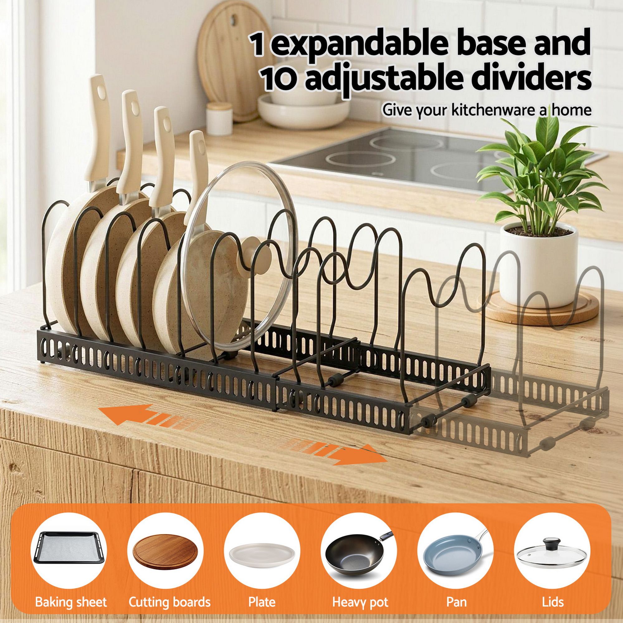 Artiss Expandable Pots and Pans Organizer Rack Cookware Holder Kitchen Cabinet Rack-Furniture > Bathroom > Bathroom Cabinets, Cupboards & Storage-PEROZ Accessories