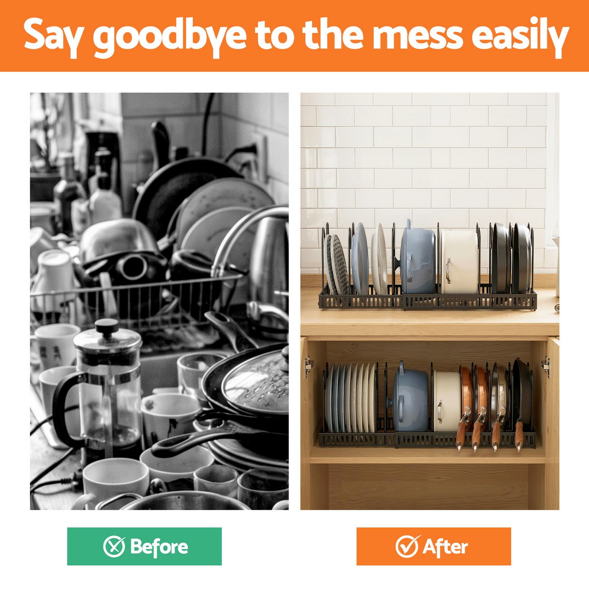 Artiss Expandable Pots and Pans Organizer Rack Cookware Holder Kitchen Cabinet Rack-Furniture > Bathroom > Bathroom Cabinets, Cupboards & Storage-PEROZ Accessories