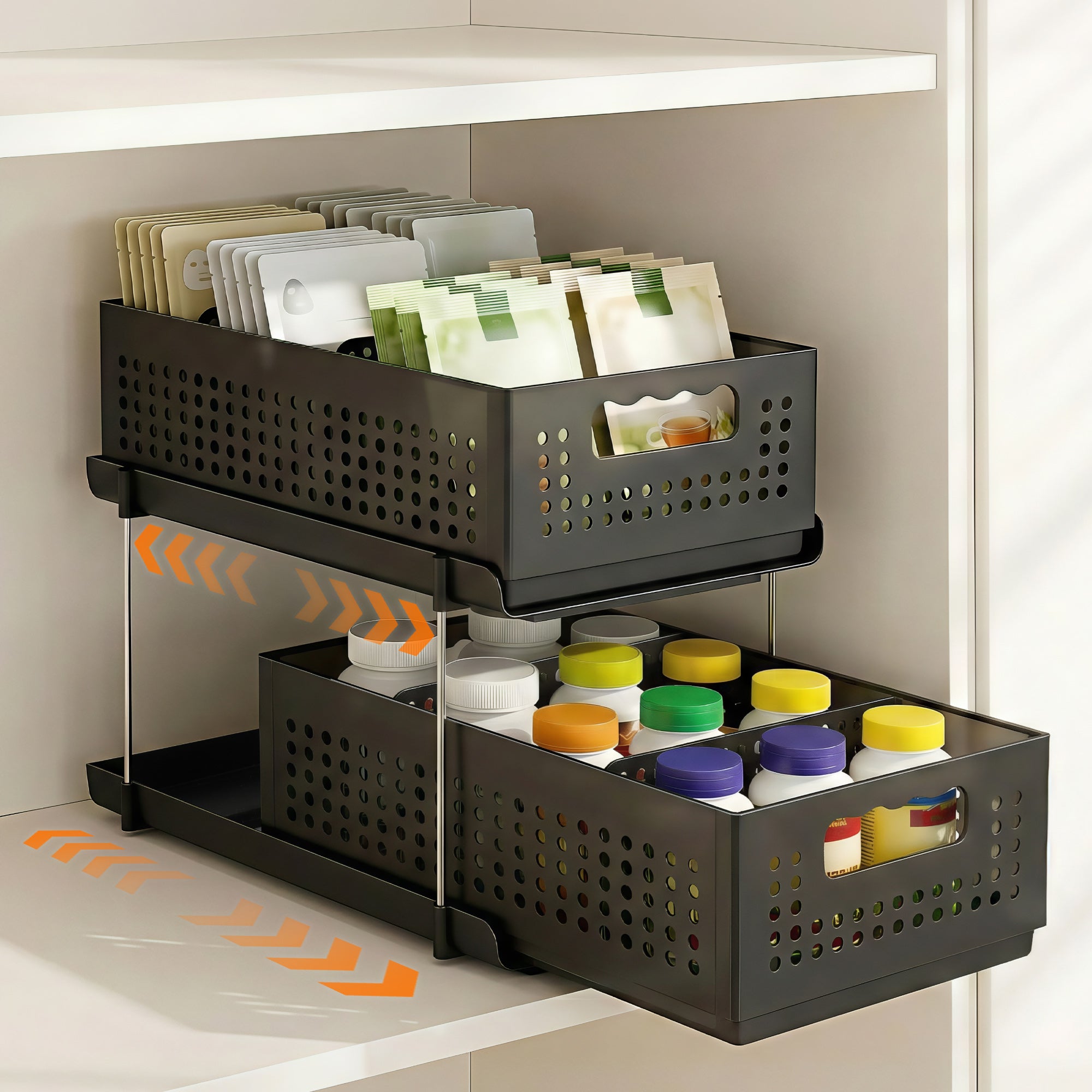 Artiss Under Sink Organizer 2 Tier Pull Out Drawer with Removable Baskets & Divider-Furniture > Bathroom > Bathroom Cabinets, Cupboards & Storage-PEROZ Accessories