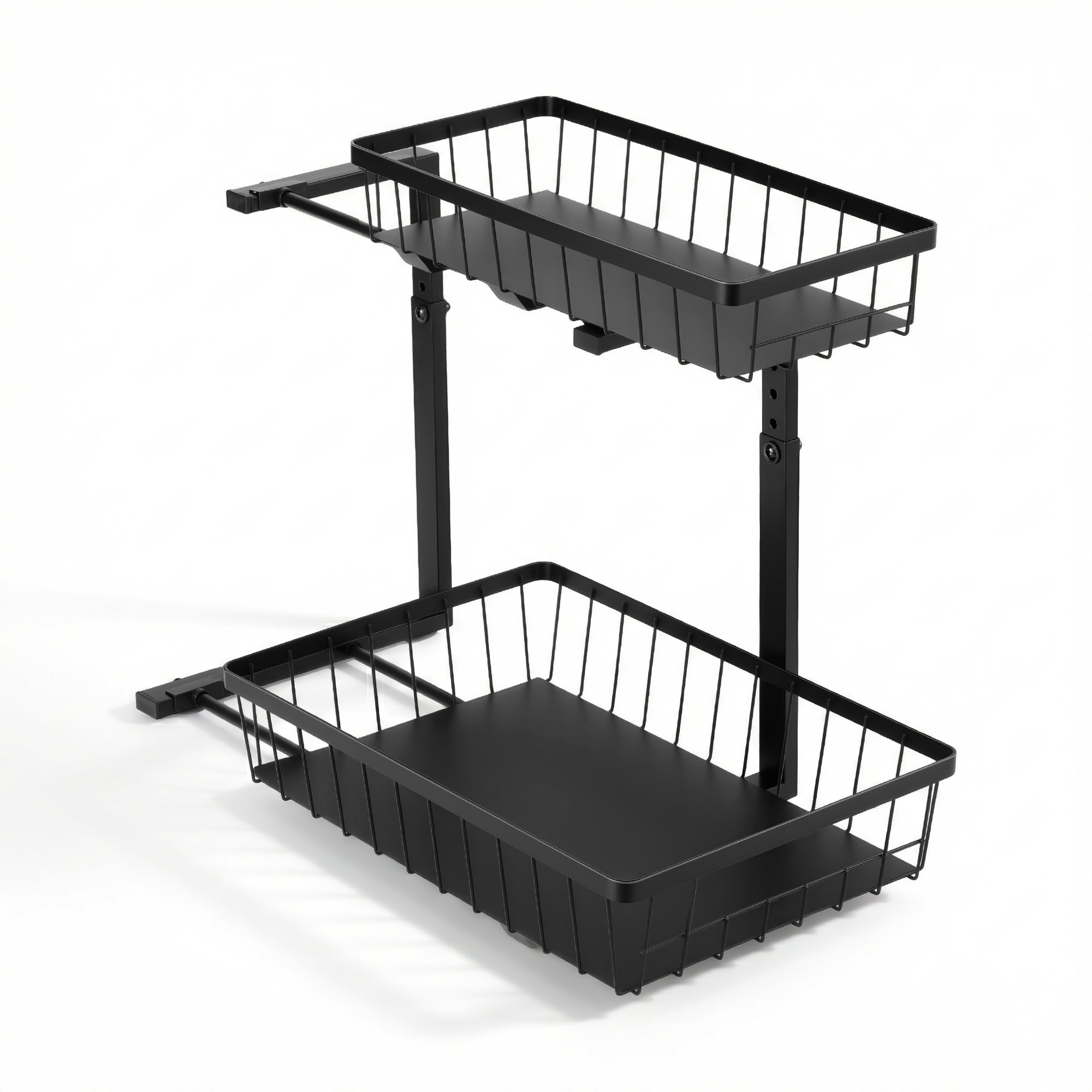 Artiss Under Sink Organizer Storage with 2 Slide Out Drawers 5 Adjustable Height Bathroom Kitchen Cabinet Black-Furniture > Dining > Kitchen & Dining Trolleys-PEROZ Accessories