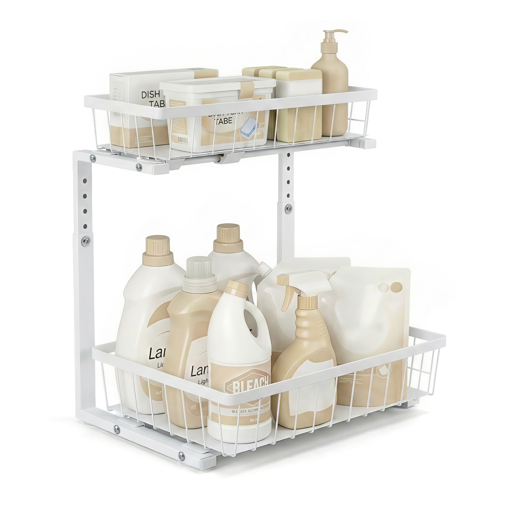 Artiss Under Sink Organizer Storage with 2 Slide Out Drawers 5 Adjustable Height Bathroom Kitchen Cabinet-Furniture > Dining > Kitchen & Dining Trolleys-PEROZ Accessories