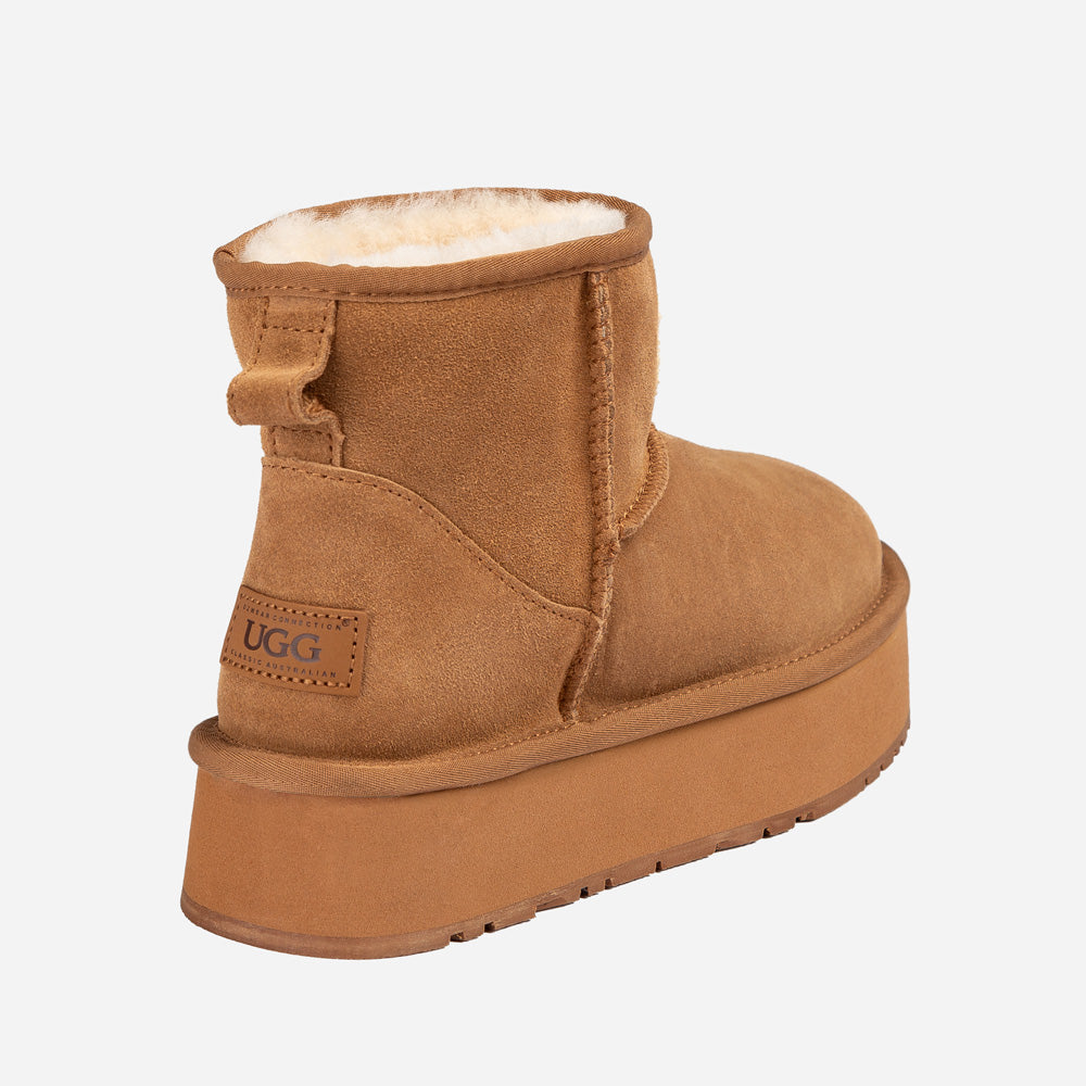Ugg Classic Platform Knit Logo Mini Boots (Water Resistant)(4cm)-PEROZ Accessories