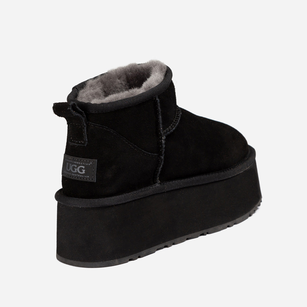 Ugg Classic Platform Knit Logo Ultra Mini Boots (Water Resistant) (5cm)-PEROZ Accessories