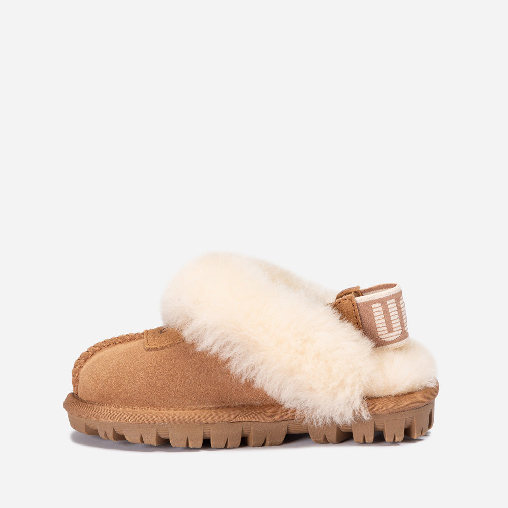 Ugg Kids Coquette Slipper (Cow Suede)(Elastic Logo & Wool Strap)(Detachable Feature)-KIDS UGG-PEROZ Accessories