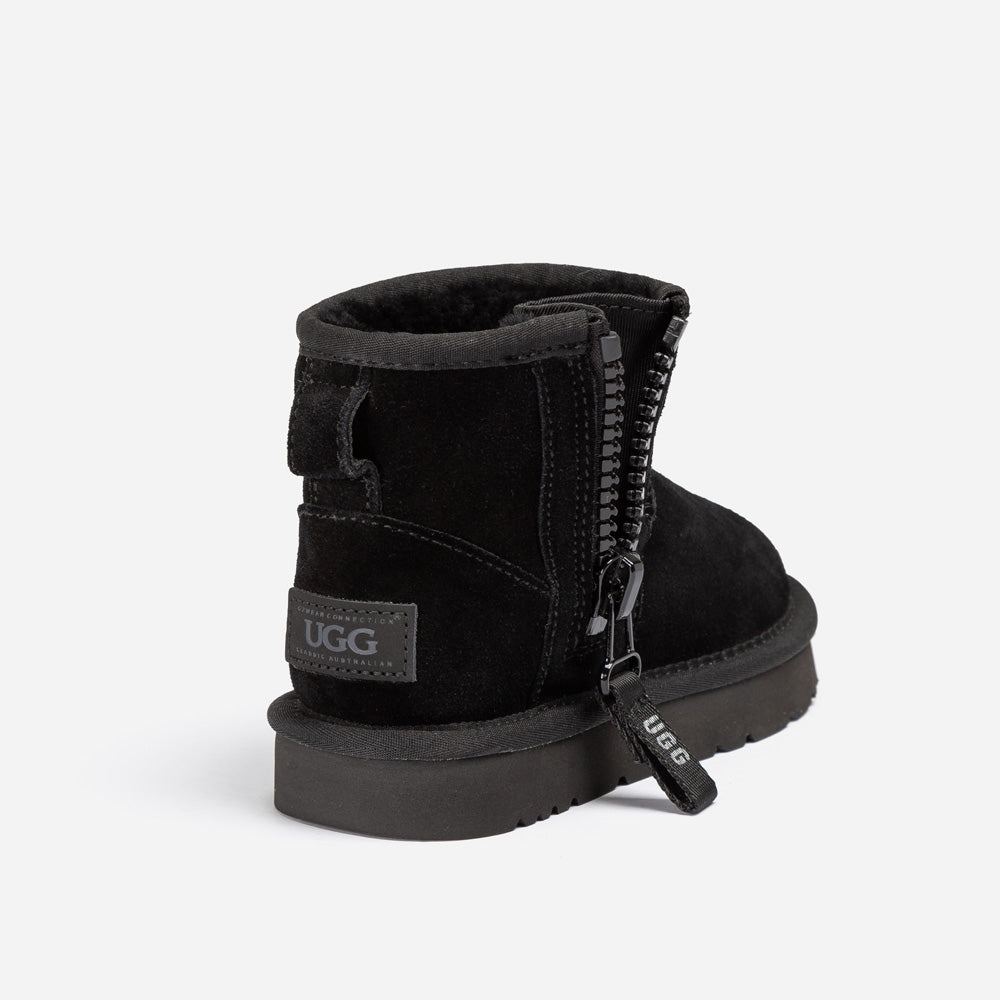 Ugg Kids Mini Zipper Tape Logo Boots-KIDS UGG-PEROZ Accessories