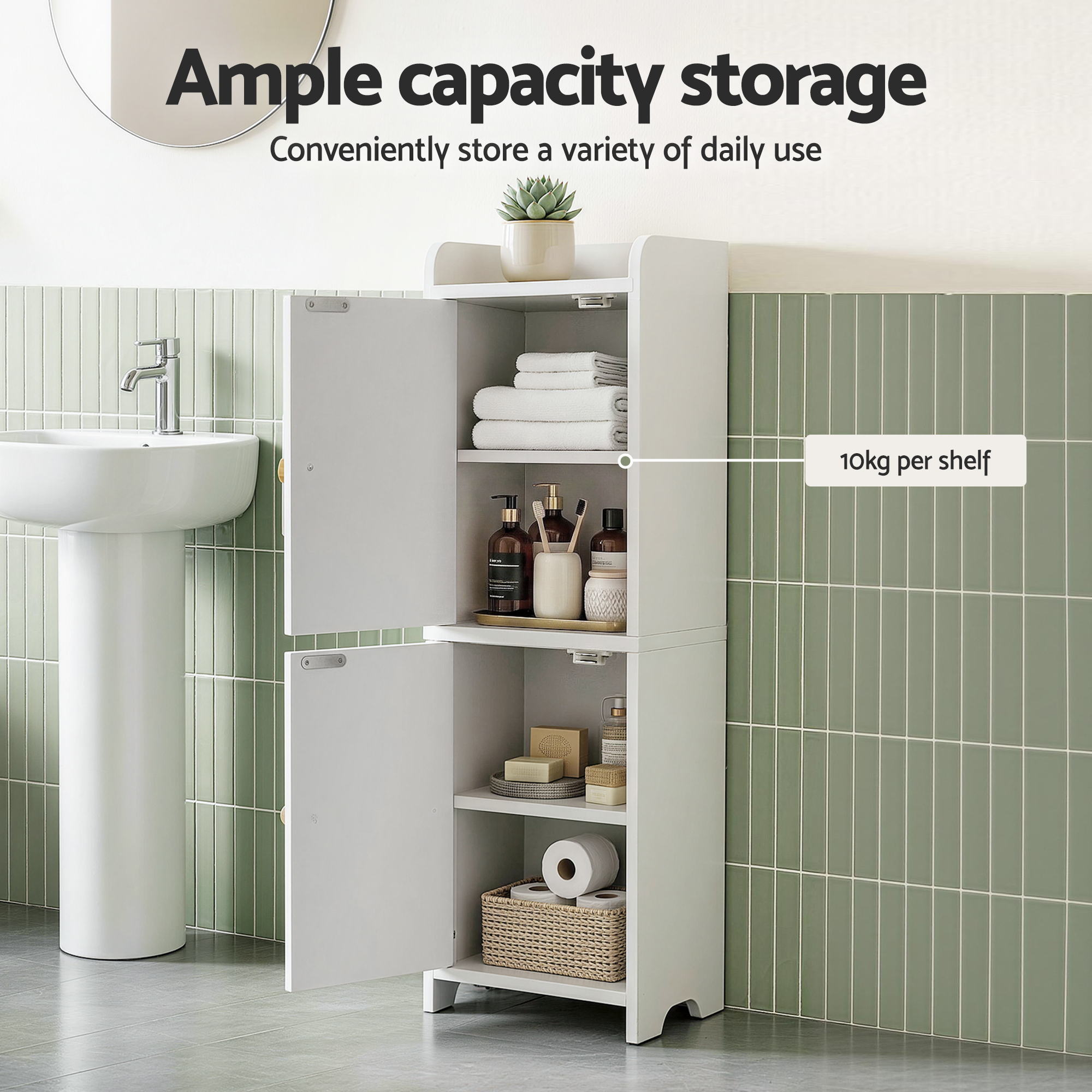 Artiss 2x Bathroom Storage Cabinet 2-Tier Slim Toilet Organizer Adjustable White-Furniture > Bathroom > Bathroom Cabinets, Cupboards & Storage-PEROZ Accessories