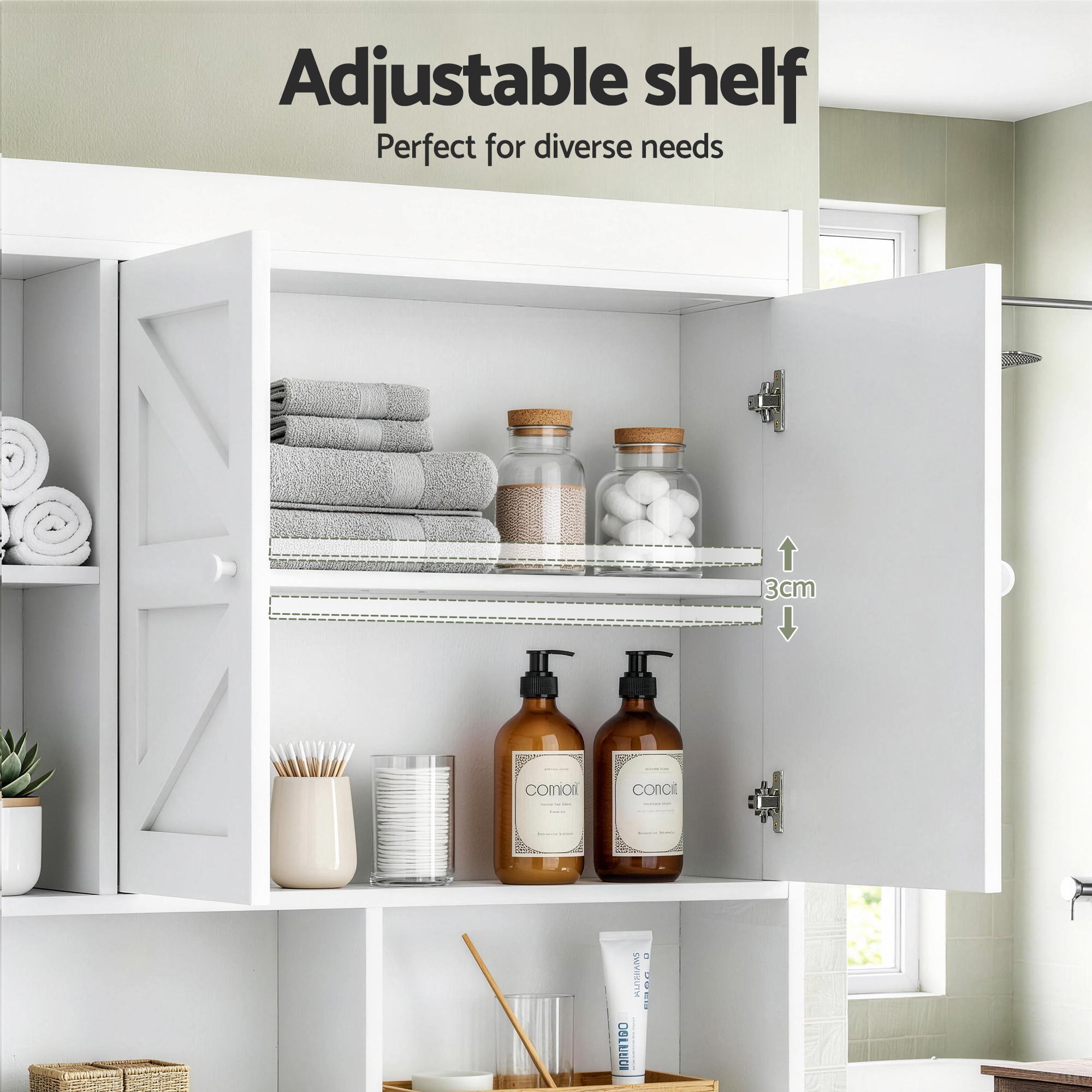 Artiss Bathroom Storage Cabinet Over The Toilet Organiser Laundry Shelf Holder-Furniture > Bathroom > Bathroom Cabinets, Cupboards & Storage-PEROZ Accessories