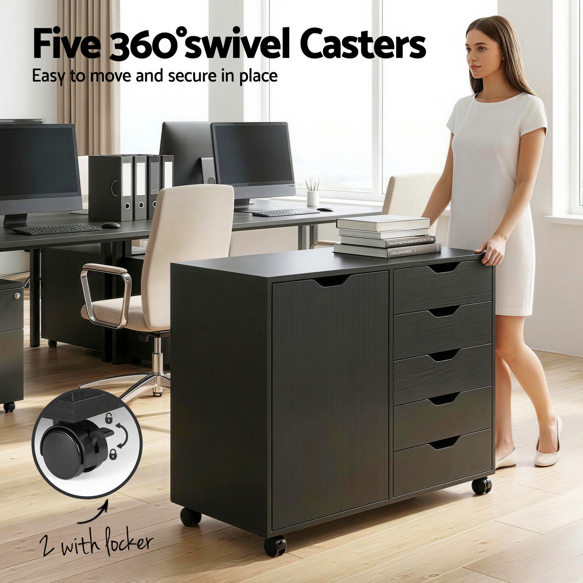 Artiss Mobile Filing Cabinet 5 Drawer with Door Modern Storage Cabinet Printer Stand-Furniture > Office > Storage Cabinets-PEROZ Accessories