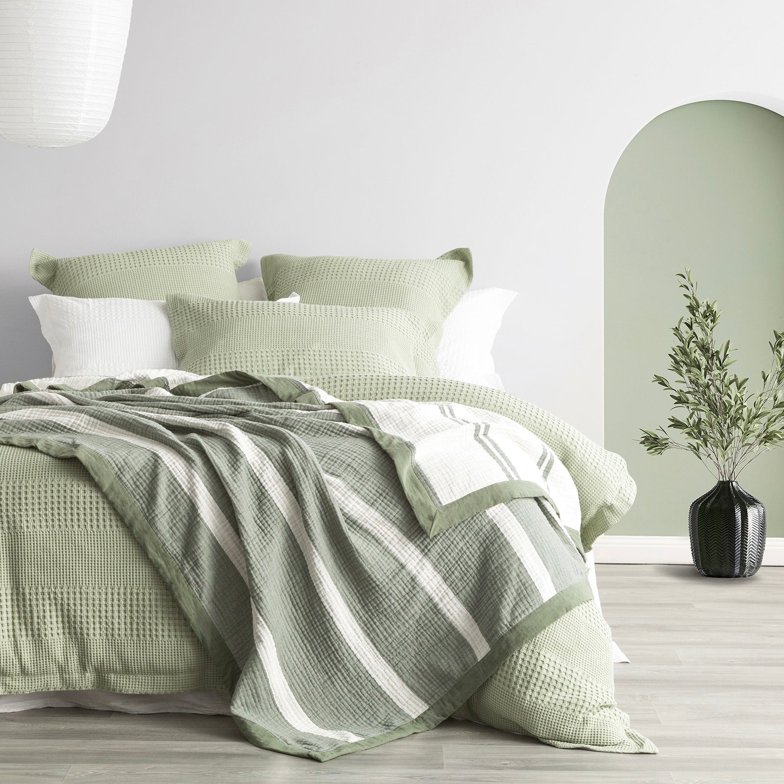 Brighton Washed Cotton Yarn Dyed Textured Pistachio Blanket by Renee Taylor-Home & Garden > Bedding > Blankets & Throws-PEROZ Accessories