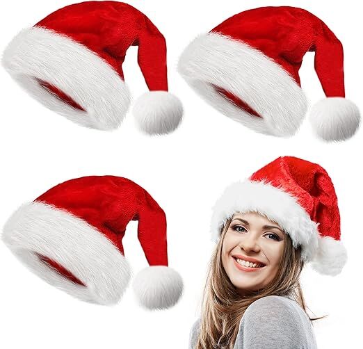 10Pack Christmas Santa Hats for Adults - Extra Thicken Velvet Santa Claus Hats for Women Men Fluffy Plush Xmas Hats Christmas Party Supplies New Year&