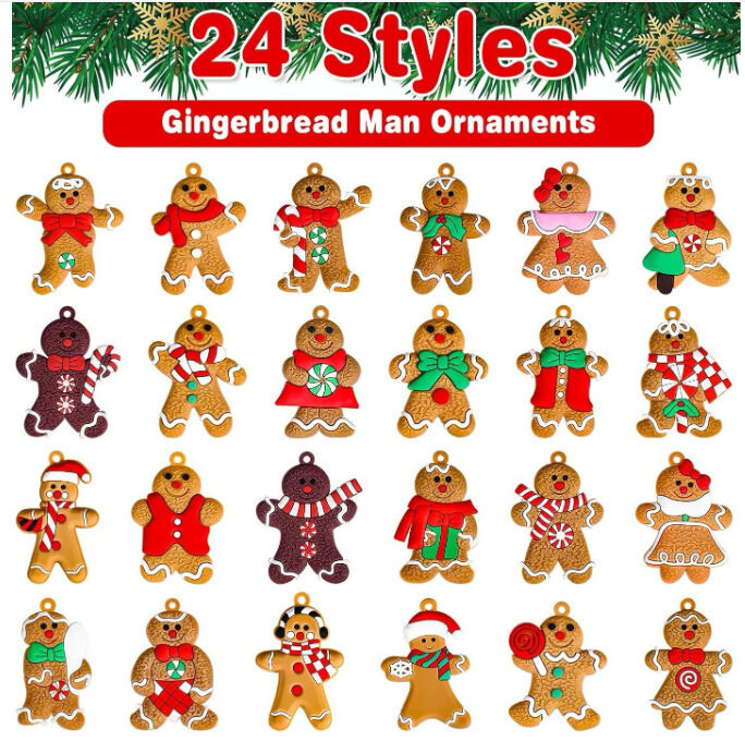 24pcs Christmas Ornaments Cute Snowman Xmas Tree Decorations Santa Claus Plastic Figurines Ornaments with Sugar Cookie House for Christmas Tree Hanging Party DIY Decor 3 Inch Tall-Occasions > Christmas > Christmas Decorations-PEROZ Accessories