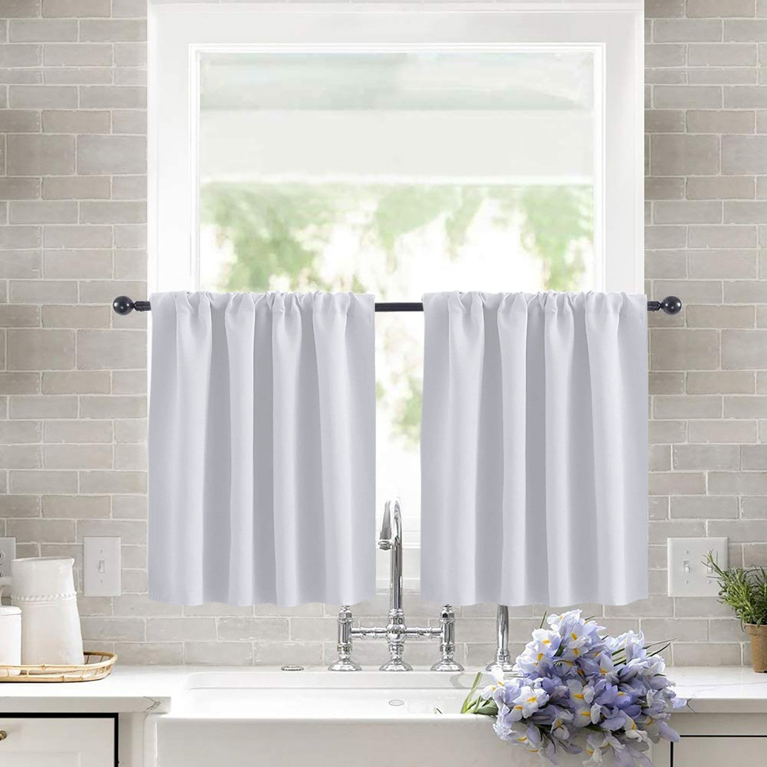 White Blackout Short Curtains 2 pieces 132x46cm-Home & Garden > Curtains > Curtains & Drapes-PEROZ Accessories