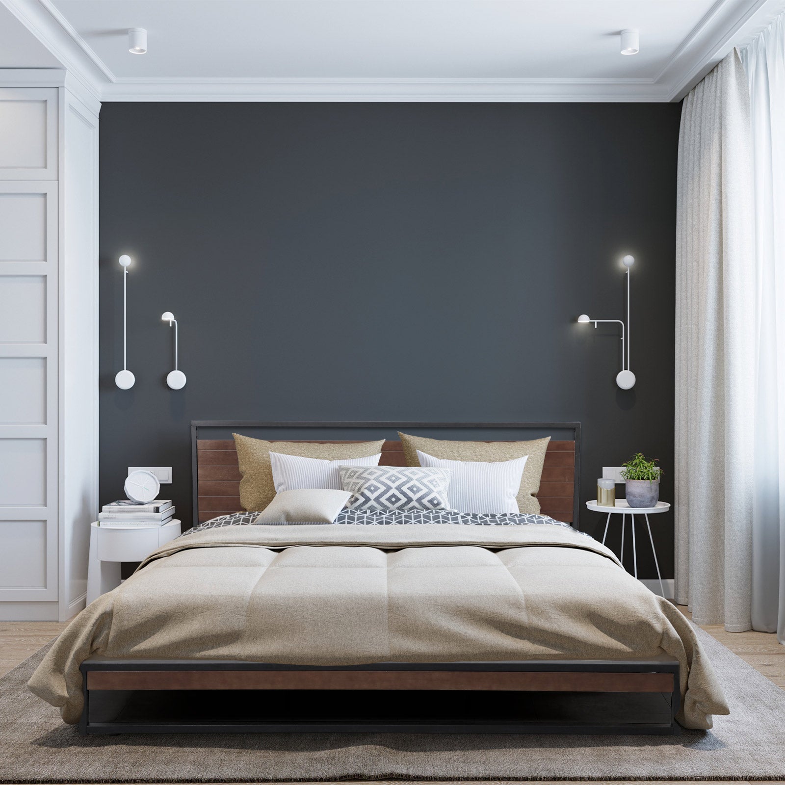 Milano Decor Azure Bed Frame With Headboard Black Wood Steel Platform Bed - Single - Black-Furniture > Bedroom > Beds & Bed Frames-PEROZ Accessories
